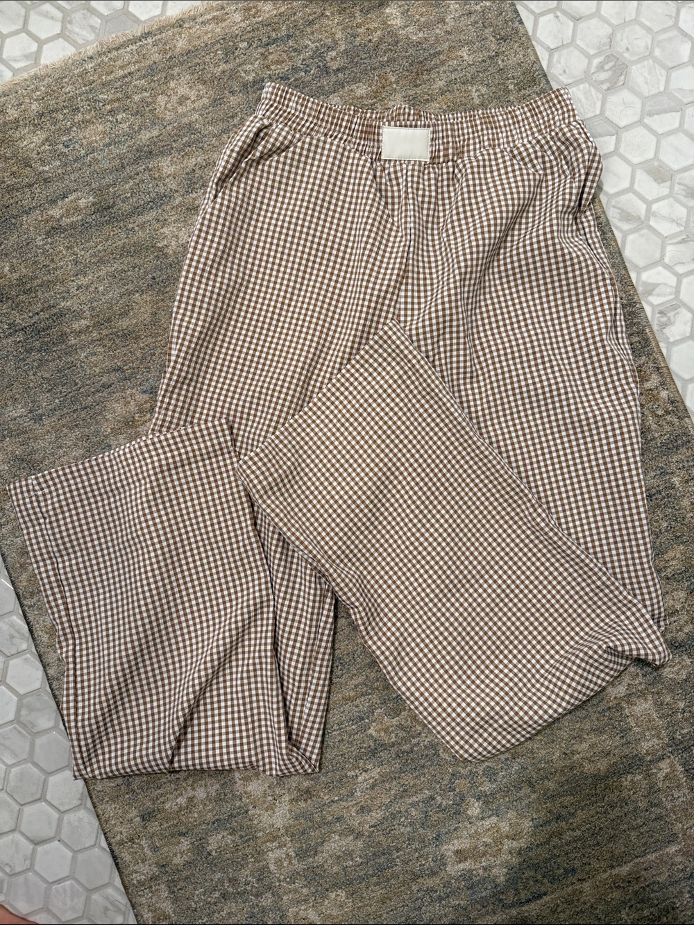 Amazon Brown and White Gingham Straight-Leg Pants